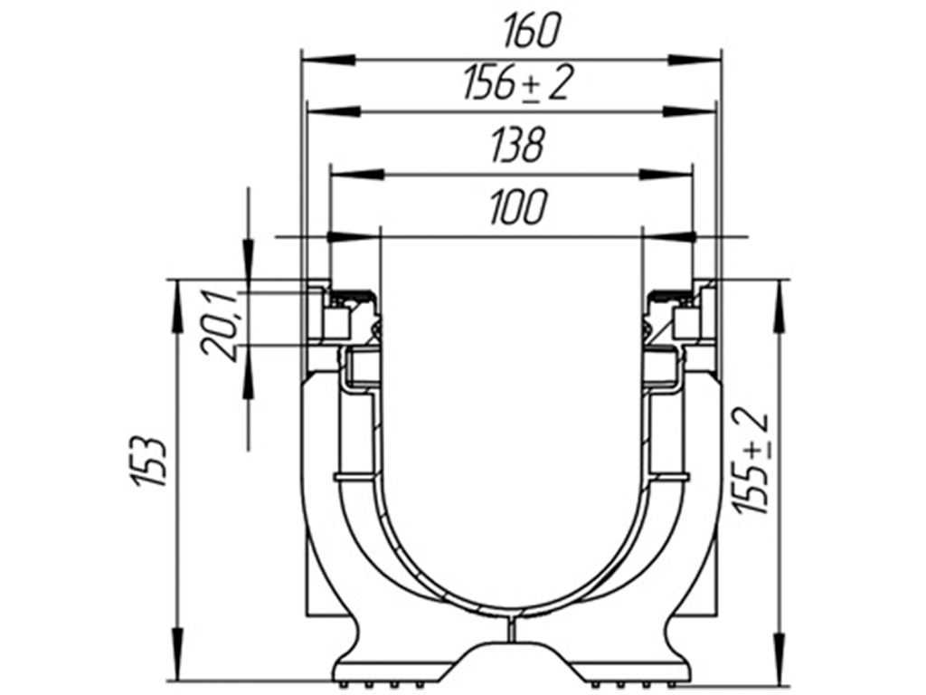 Лоток водоотводный пластиковый BASE DN100 H150 с решеткой щелевой стальной оцинкованной A15
